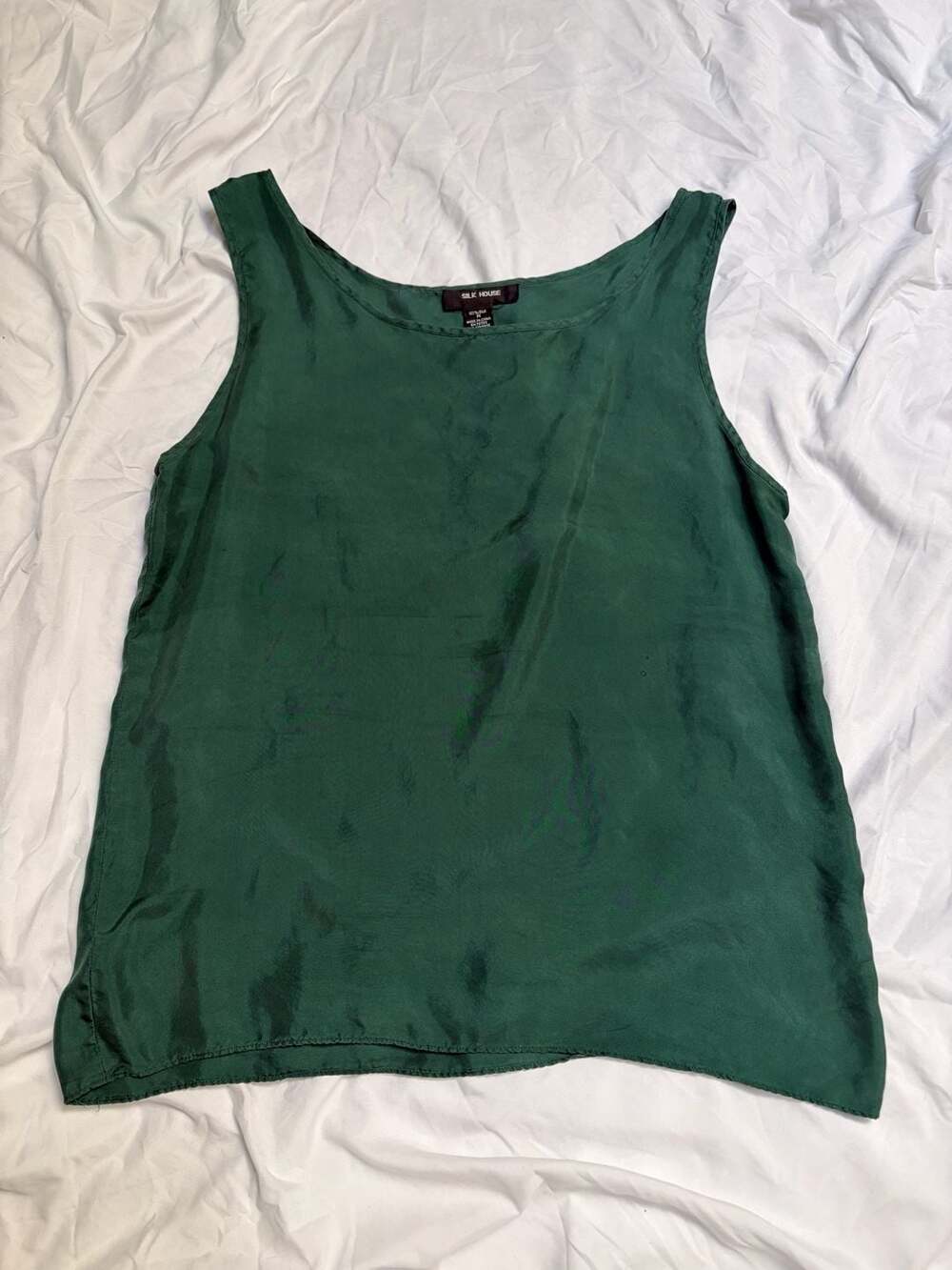 Silk House Women's 100% Silk Sleeveless Tank Top in Forest Green, Size M